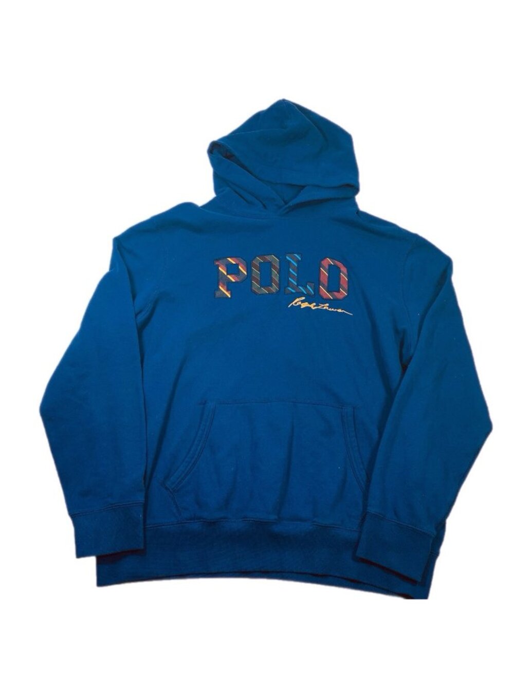 Polo Ralph Lauren Hoodie Mens XL Blue Pullover Fleece Pockets Big Logo Hoodie